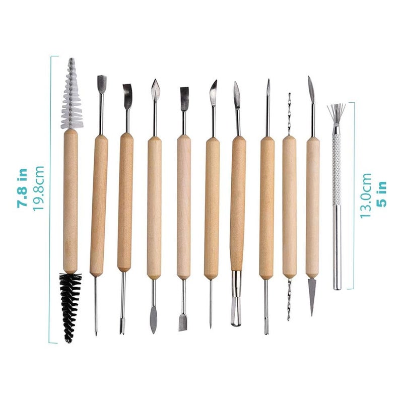 AmigozZ 11Pcs Pottery Sculpting Tools Set for Professional Art Crafts Ceramic Clay Tools Wooden Handle Pottery Carving Tools Modeling Tools Wooden Sculpture Knife Pumpkin Carving Tools - Image 4