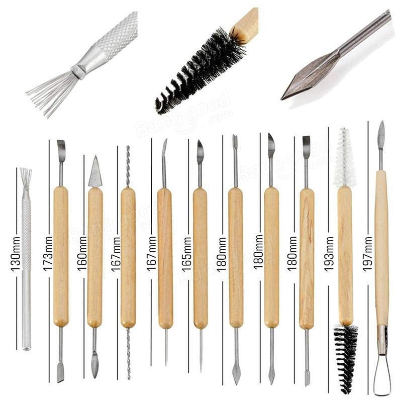 AmigozZ 11Pcs Pottery Sculpting Tools Set for Professional Art Crafts Ceramic Clay Tools Wooden Handle Pottery Carving Tools Modeling Tools Wooden Sculpture Knife Pumpkin Carving Tools - Image 2