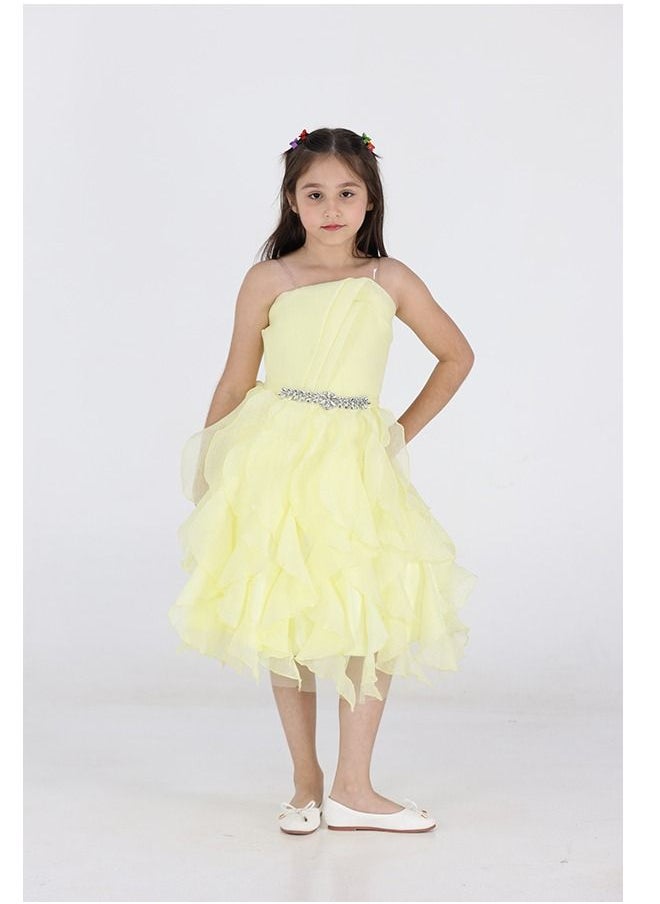 Dentek - Girl's dress with pleats, with a distinctive chest, with a belt at the waist until the bottom, with pleats in the form of slices of organza material, of the finest designs - Image 1