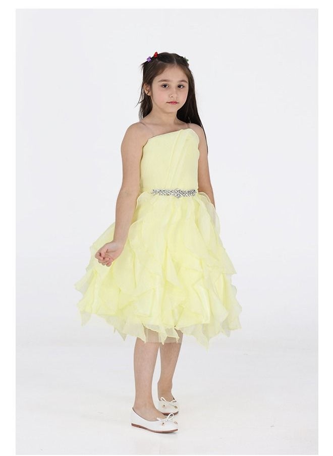 Dentek - Girl's dress with pleats, with a distinctive chest, with a belt at the waist until the bottom, with pleats in the form of slices of organza material, of the finest designs - Image 1