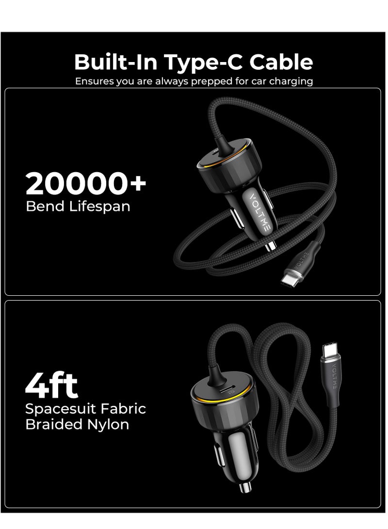 VOLTME Dual USB-C Car Charger PD 60W, Fast Charging with Built-in (4ft) Type-C Cable & Type-C PD Port, V-Dynamic Technology 3.0. USB PD Charger for MacBook Pro/Air, iPhone 16 Pro/16 Pro Max/16/15/14/13/12, Galaxy S24/S23/S22/S21, iPad Pro 6/Air 5, and More  - Image 3
