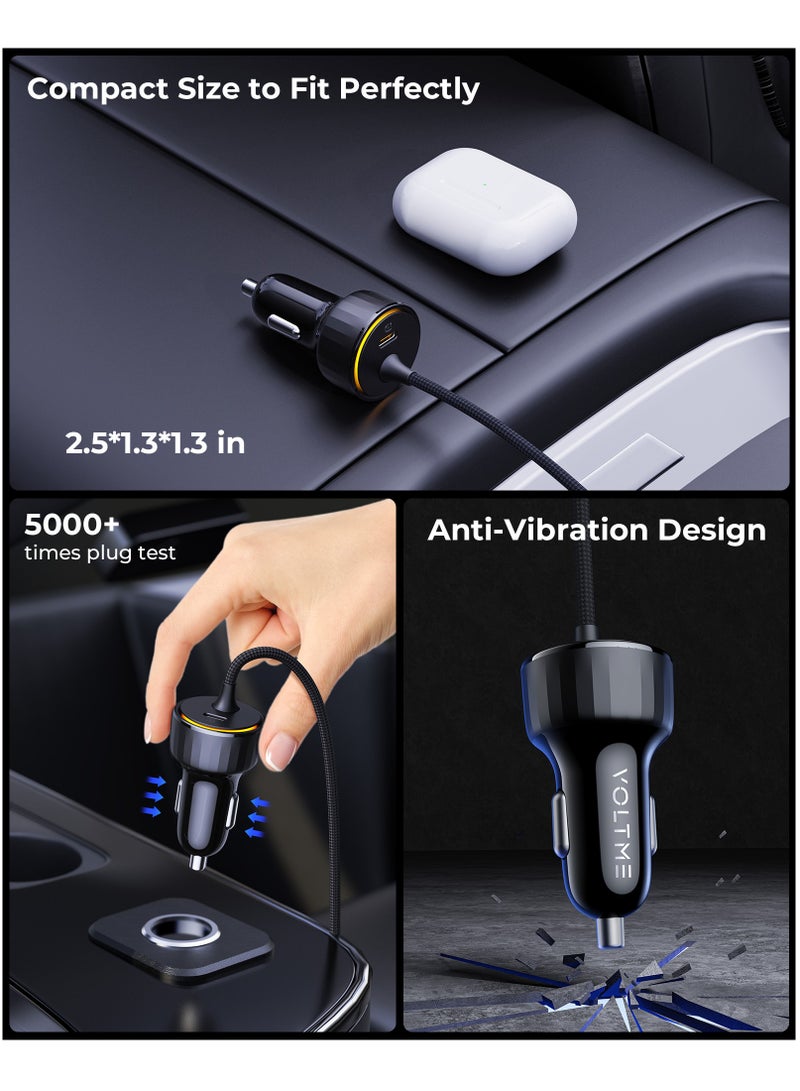 VOLTME Dual USB-C Car Charger PD 60W, Fast Charging with Built-in (4ft) Type-C Cable & Type-C PD Port, V-Dynamic Technology 3.0. USB PD Charger for MacBook Pro/Air, iPhone 16 Pro/16 Pro Max/16/15/14/13/12, Galaxy S24/S23/S22/S21, iPad Pro 6/Air 5, and More  - Image 5