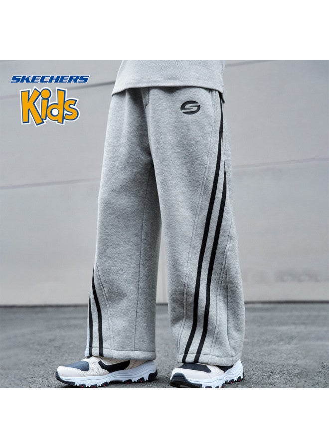 Skechers Boys' Outdoor Striped Sweatpants Winter  Kids' Sports Pants Rainy Gray Size 160 - Image 1