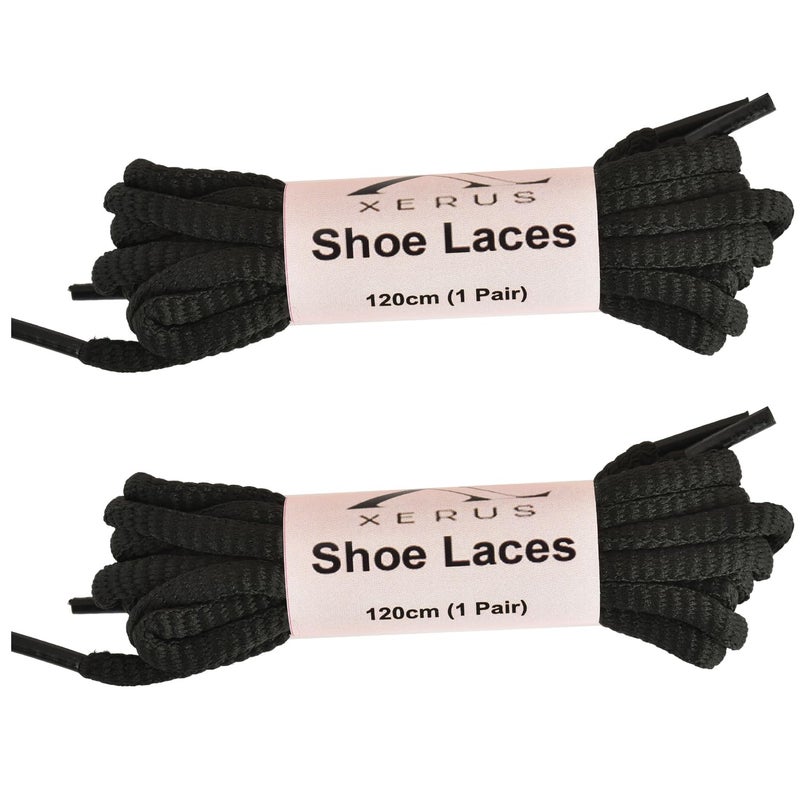 XERUS Shoe Lace Round Black 120cm for Sport and Sneakers Flat boot hiking Strings for Gym Running Athletic Men Women & Kids Shoes -(Pack of 2 Pairs) - Image 1
