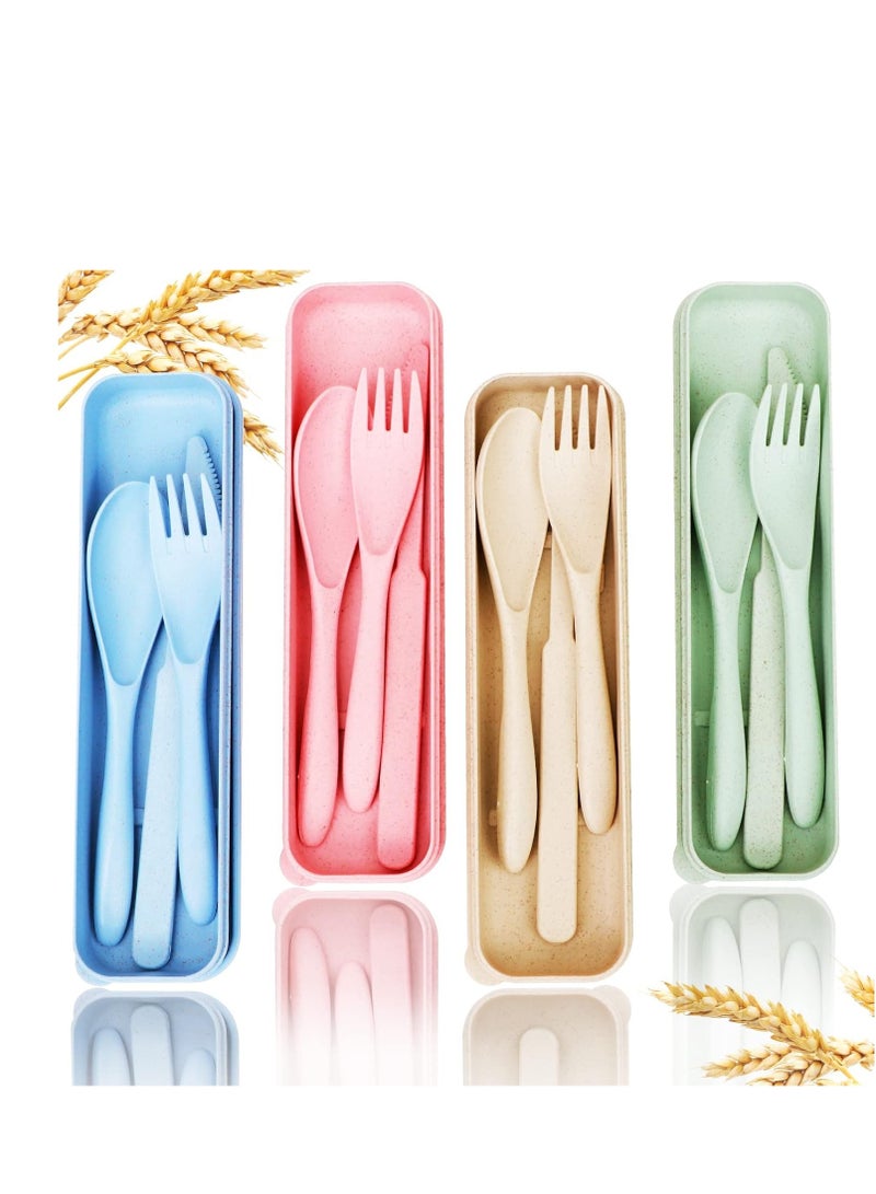 4 Sets Wheat Straw Reusable Spoon Knife Forks Tableware  Portable Cutlery Set for Lunch Box Accessories for Adults Kids Travel Picnic Camping or Daily Use - Image 1