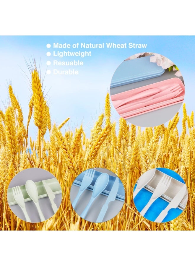 4 Sets Wheat Straw Reusable Spoon Knife Forks Tableware  Portable Cutlery Set for Lunch Box Accessories for Adults Kids Travel Picnic Camping or Daily Use - Image 2