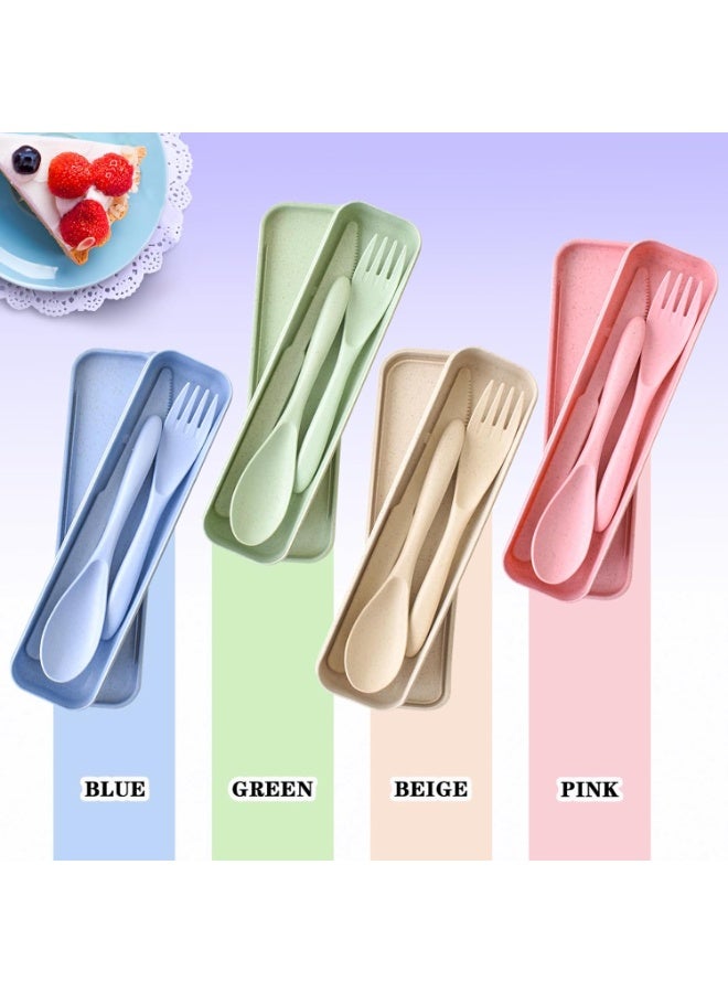 4 Sets Wheat Straw Reusable Spoon Knife Forks Tableware  Portable Cutlery Set for Lunch Box Accessories for Adults Kids Travel Picnic Camping or Daily Use - Image 3