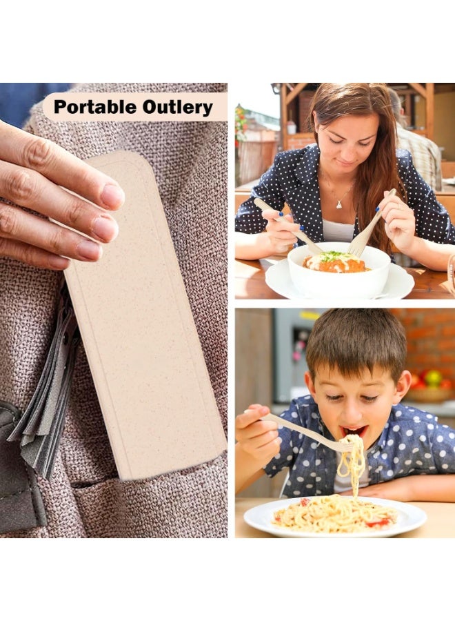 4 Sets Wheat Straw Reusable Spoon Knife Forks Tableware  Portable Cutlery Set for Lunch Box Accessories for Adults Kids Travel Picnic Camping or Daily Use - Image 4
