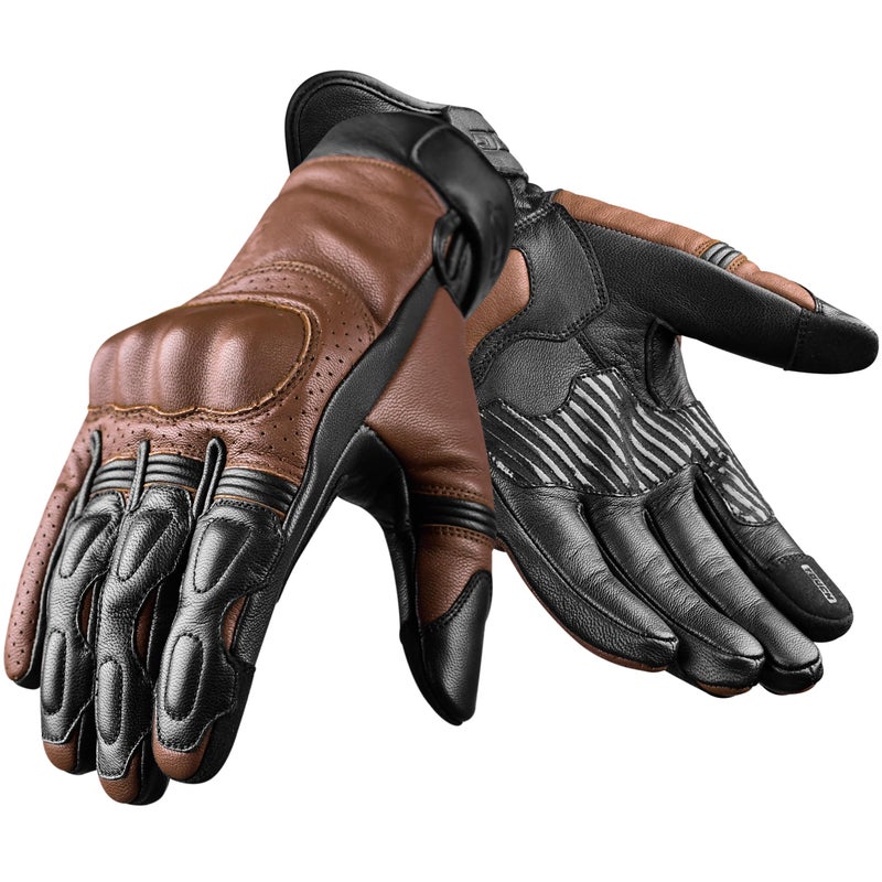JAG Leather Motorcycle Motorbike Knuckle Protection Powersports Gloves Motorcycle Gloves Touchscreen for Men Black Brown XXLarge