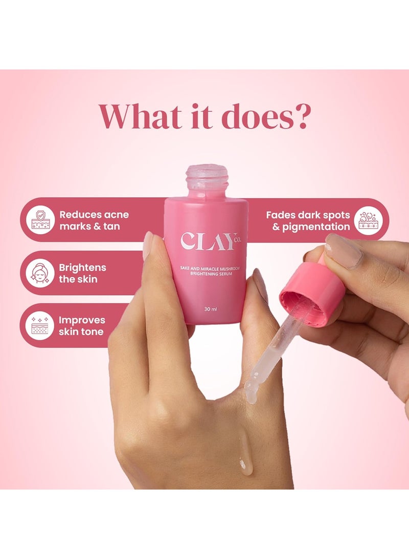 Clayco Sake and Miracle Mushroom Brightening Serum with Niacinamide, Kojic Acid & Alpha Arbutin | Depigmentation, dark spots and age spots | Japanese Skincare Routine For Men & Women | Vegan & Sulphate Free (30 ml) - Image 2