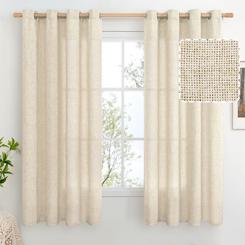 BGment ستائر بياضات بياضية لغرفة نوم 63 بوصة طول 2 لوحات ستائر قصيرة لنافذة صغيرة مزرعة مصباح مصباح الخيش مرشح جروميت الستائر الستائر كل لوحة عرض 52 بوصة - Image 1