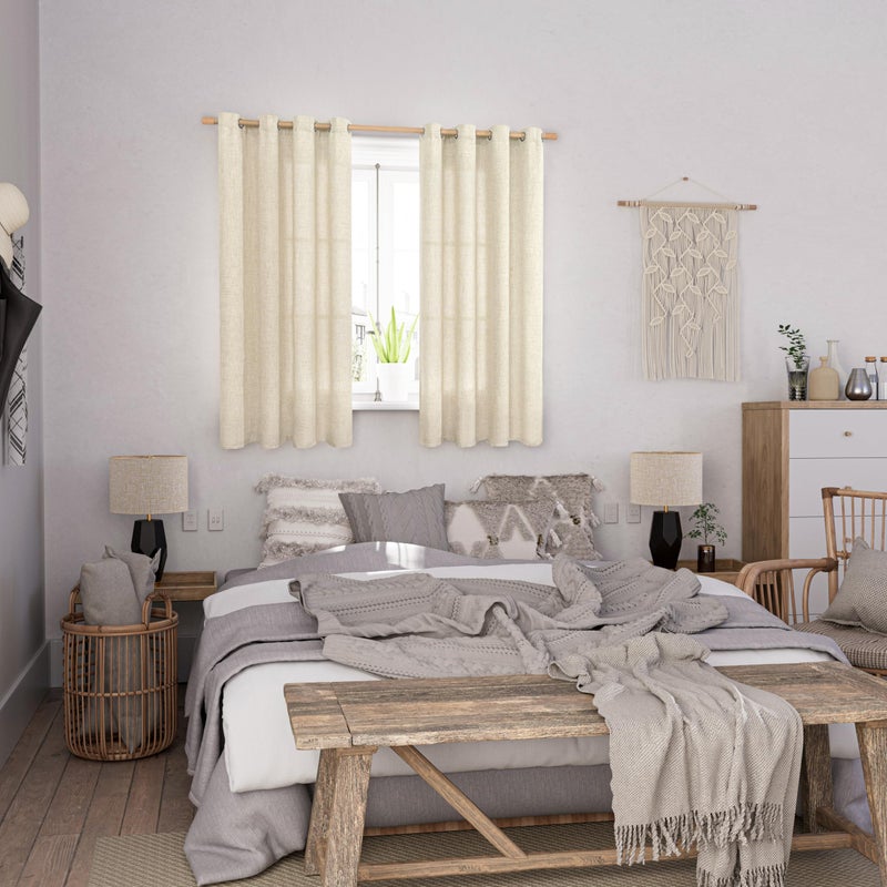 BGment ستائر بياضات بياضية لغرفة نوم 63 بوصة طول 2 لوحات ستائر قصيرة لنافذة صغيرة مزرعة مصباح مصباح الخيش مرشح جروميت الستائر الستائر كل لوحة عرض 52 بوصة - Image 2