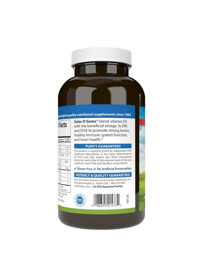 Carlson Carlson - Solar D Gems, Vitamin D3 and Omega-3 Supplement, 2000 IU (50 mcg) Vitamin D3, 115 mg Omega-3s EPA and DHA Supplement, Wild Caught, Sustainably Sourced, Lemon, 360 Softgels - Image 3
