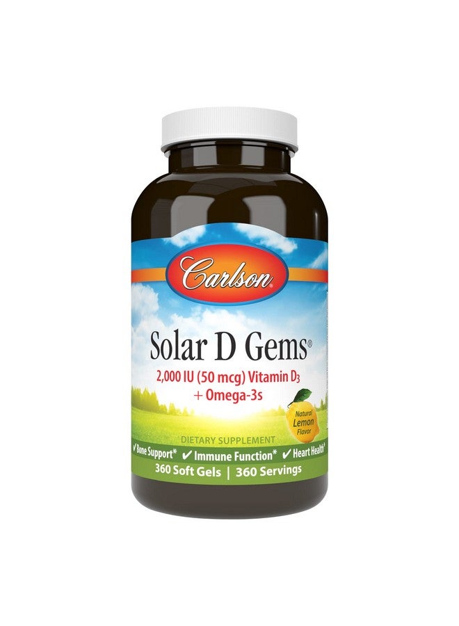 Carlson Carlson - Solar D Gems, Vitamin D3 and Omega-3 Supplement, 2000 IU (50 mcg) Vitamin D3, 115 mg Omega-3s EPA and DHA Supplement, Wild Caught, Sustainably Sourced, Lemon, 360 Softgels - Image 1