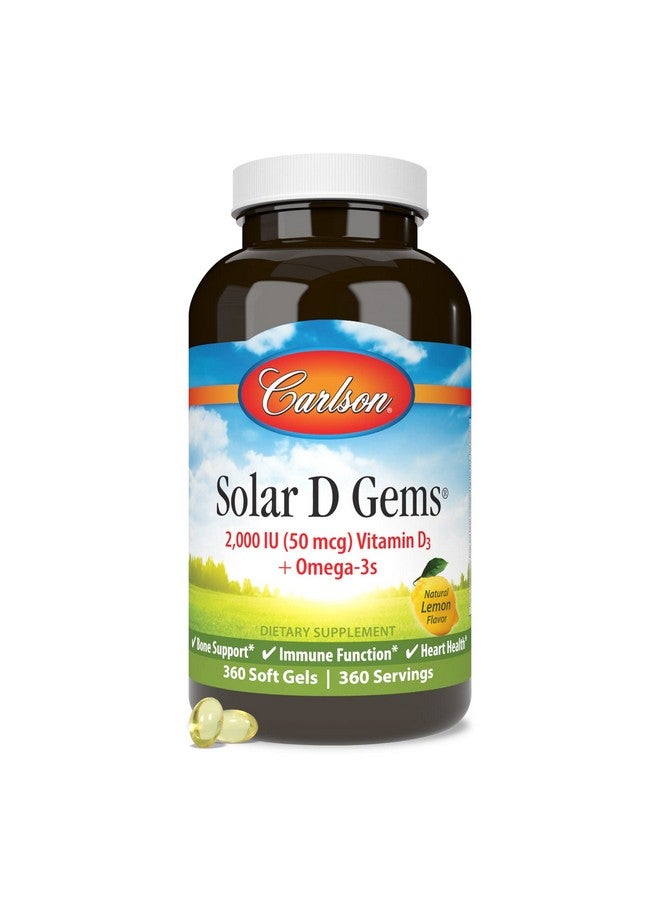 Carlson Carlson - Solar D Gems, Vitamin D3 and Omega-3 Supplement, 2000 IU (50 mcg) Vitamin D3, 115 mg Omega-3s EPA and DHA Supplement, Wild Caught, Sustainably Sourced, Lemon, 360 Softgels - Image 5
