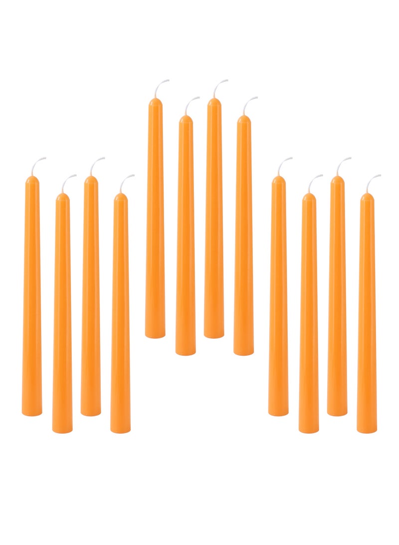 12 Pcs Orange Taper Candles - 10 Inch 25cm 0.87 Inch 2.2cm Diameter Unscented Smokeless Dripless Decorative Candlesticks for Home Wedding Dinner Party Centerpiece - Image 1