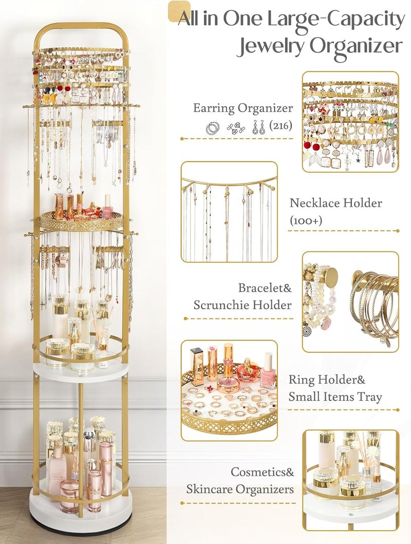 SOLIMINTR Rotating Jewelry Organizer with Earring and Necklace Holder - Image 2