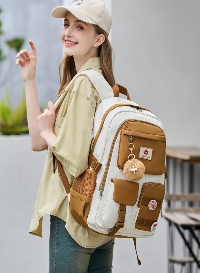 Hidds Laptop Backpack For College Women Elementary Middle High School Bag Teen Girls Bookbag Travel Daypack Backpacks, Brown Beige, Large, School Backpack, College Bookbag, Daypack Backpacks,travel Backpack - Image 2