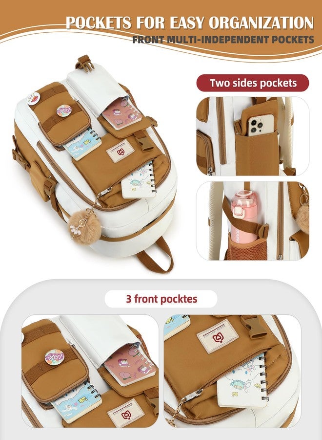 Hidds Laptop Backpack For College Women Elementary Middle High School Bag Teen Girls Bookbag Travel Daypack Backpacks, Brown Beige, Large, School Backpack, College Bookbag, Daypack Backpacks,travel Backpack - Image 4