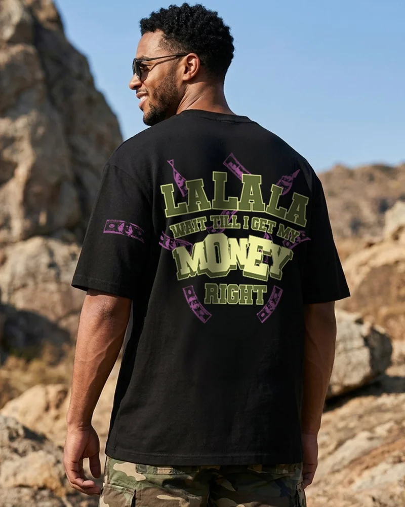 bewakoof Men's Jet Black Till I Get My Money Typography Oversized T-shirt