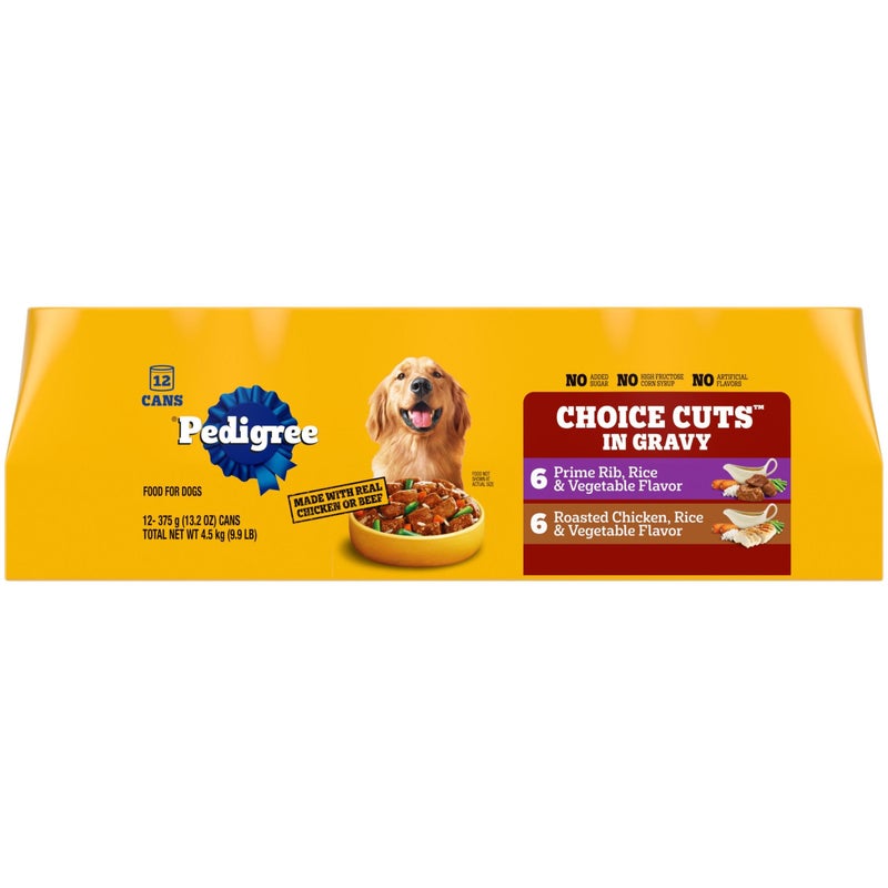 Pedigree Choice Cuts in Gravy Adult Canned Soft Wet Dog Food, Prime Rib & Chicken, 13.2 oz. Cans (12 Count, Pack of 1) - Image 1