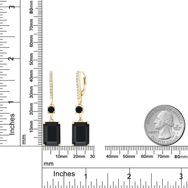 Gem Stone King 13.94 Cttw Black Onyx Dangle Earrings For Women | 18K Yellow Gold Plated Silver | Gemstone Birthstone | Emerald Cut 14X10MM - Image 3