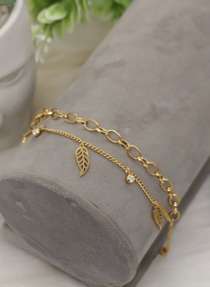 MANIKAN Women's Double Design Bracelet with Shiny Stones Made of Stainless Steel 