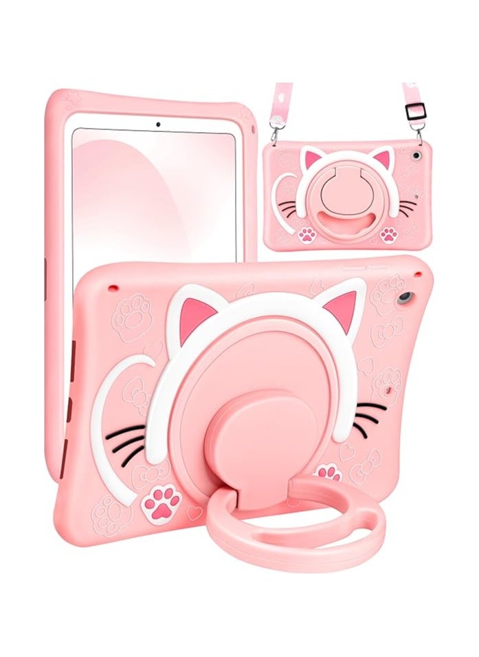 General - for iPad 9th/8th/7th Generation Case 10.2 Inch Cute Girls Kawaii Cover Girly 3D Cat Cartoon Women with Rotating Handle Stand & Strap Soft Silicone Funda for Apple iPad Cases 9th/8th/7th Gen - Image 1