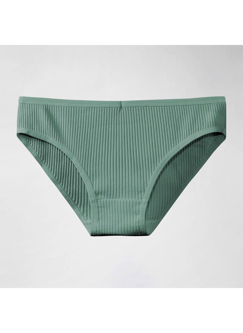Generic - Womens Pure Cotton Underwear Comfortable Breathable Stripe 100% Cotton Triangle mid Waist Simple Briefs Knitted Dry Fast Pea green - Image 1