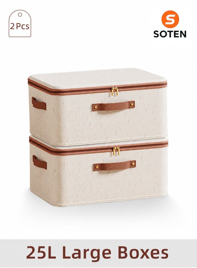 SOTEN 2 Pcs Large Clothes Organizers Storage Box with Lids, Foldable Storage Boxes with Handles, Washable Fabric Storage Bins with Zippers, Closet Organizer Wardrobe Organizer for Clothes u0026 Daily Wear, Reusable u0026 Space-Saving Storage Basket - Image 1