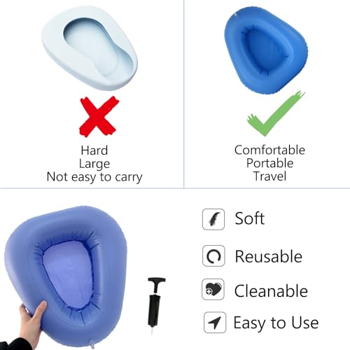 MESINURS Inflatable Bedpan - Potty Bedside Toilet Nursing Urinals for Mother Women Bedridden Elderly Disabled (Dark Blue-L Size) - Image 3