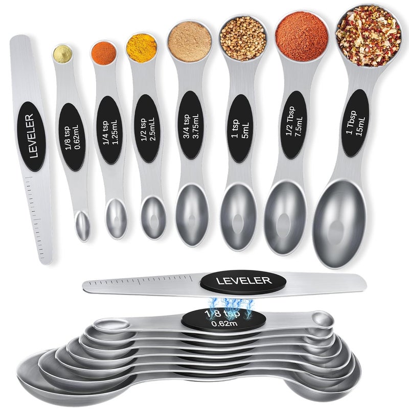 MTRoyaldia MTROYALDIA 8 PCS 304 Stainless Steel Measuring Spoons Set 8 Pieces Magnetic Measuring Spoons for Cooking Baking Coffee Sugar Salt for Liquid Wet and Dry Ingredients Black  - Image 1