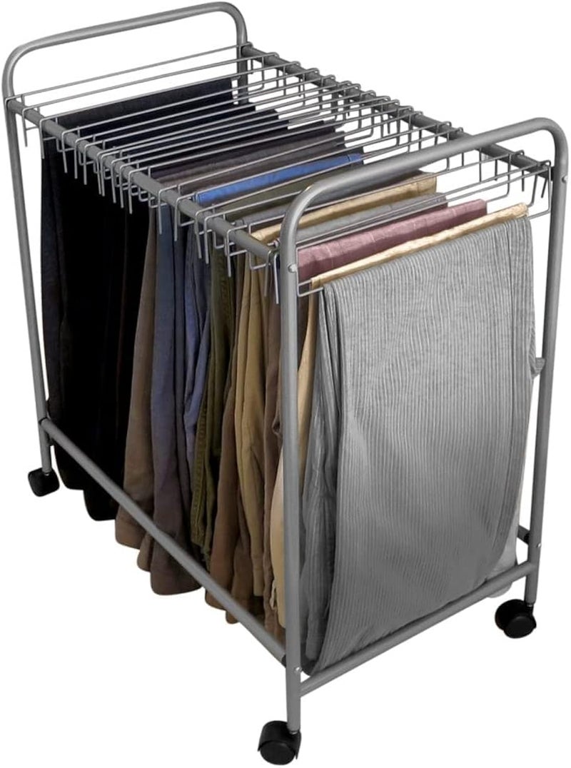 Evelots Pants Rack with 20 Pants Hangers Rolling Trolley Cart  Skirt Hangers Jean Organizer for Closet