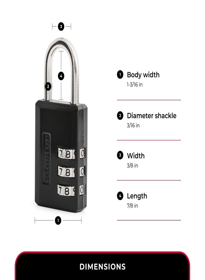 Master Lock Black Combination Padlock, Indoor Gym Locker Lock with Customizable 3-Digit Code for Luggage, Backpacks, Cabinets, 2 pk, 647EC2 - Image 5