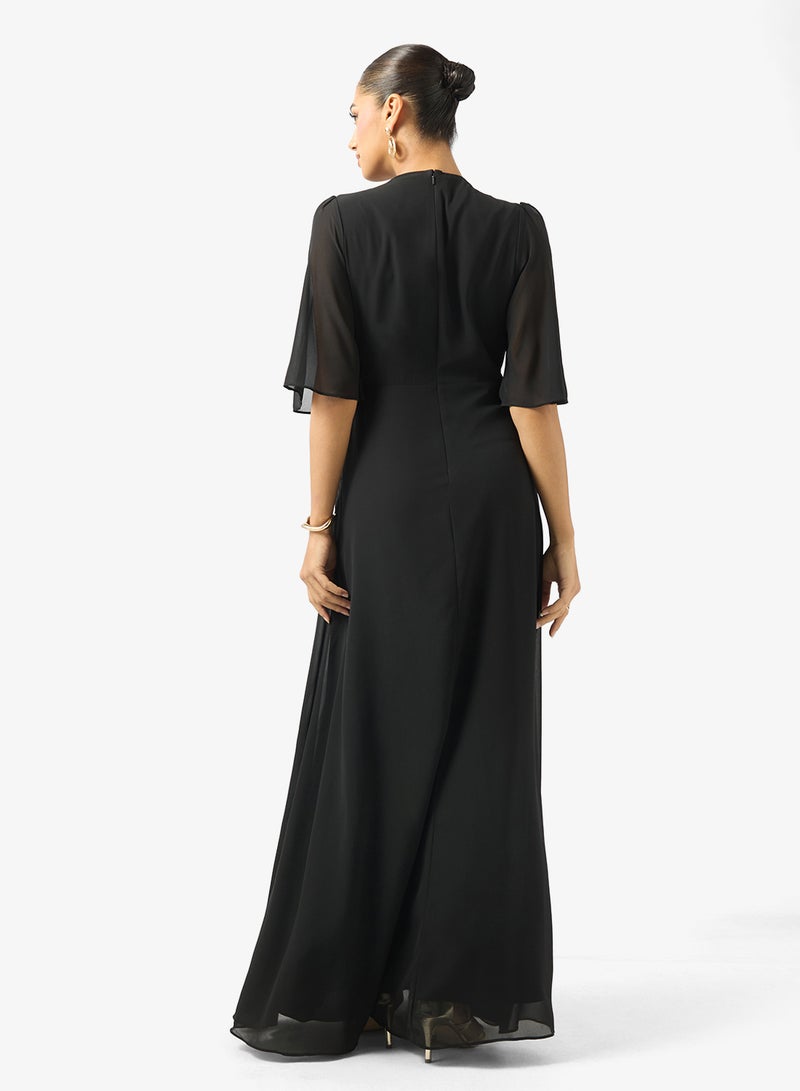 Hope & Ivy Plunge Front Embellished   Flutter Sleeve Maxi Dress - Image 2