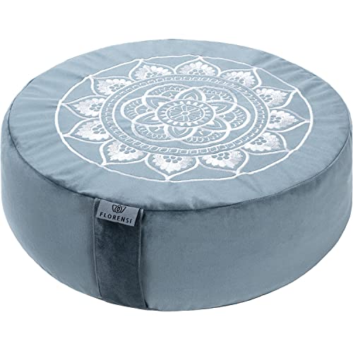 Florensi Zafu Meditation Cushion - Large, Round Velvet, Ocean Abyss, Buckwheat-Filled Floor Pillow for Sitting, Mandala Velvet Yoga Bolster Pillow, Machine-Washable Cover for Floor Cushions - Image 1