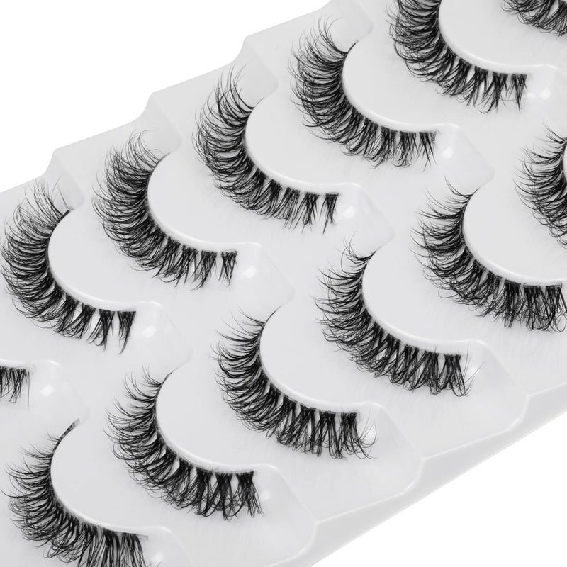 JIMIRE Demiwispies Faux Mink Eyelashes with Clear Band Russian Strip Lashes Fluffy Natural Look Wispy Light 13MM Short False Eyelashes Invisible Small 3D Fake Lashs Pack 7 Pairs