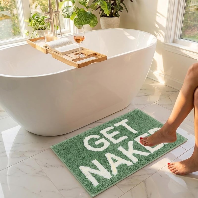 BOVEU Get Naked Rug - 17" x 24" Non Slip Absorbent Funny Bath Rugs, Machine Washable Bath Mat for Bathroom Shower Sink, Green - Image 2