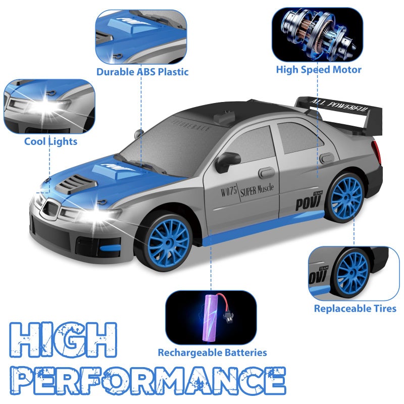 Yuan Plan Remote Control Car  1/24 2.4Ghz 4Wd Rc Drift Car High Speed Rc Cars With Cool Lights  Rechargeable Battery And Extra Tires Toys For Kids (Grey) - Image 3