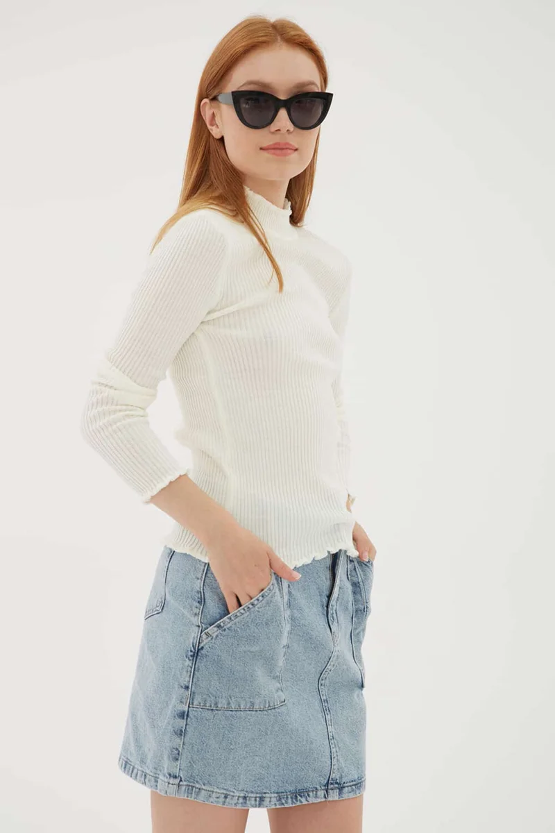 فاشن فريندز Half Turtleneck Corded Slim Fit Women's Sweater 23K0396K1