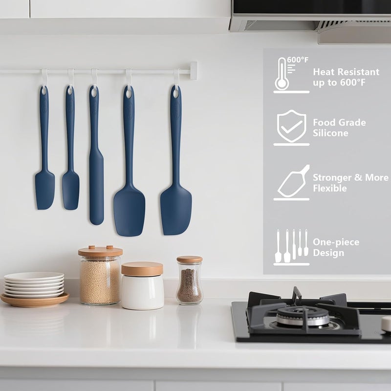 Coukre Silicone Spatula Set of 5,High Heat Resistant, Food Grade Silicone, Upgraded Extended Reinforced Handle,Dishwasher Safe, for Baking, Cooking (Pure Dark Blue, Color block) - Image 5