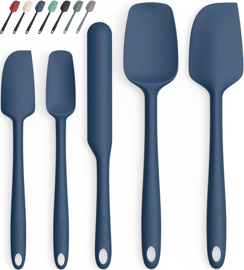 Coukre Silicone Spatula Set of 5,High Heat Resistant, Food Grade Silicone, Upgraded Extended Reinforced Handle,Dishwasher Safe, for Baking, Cooking (Pure Dark Blue, Color block) - Image 1