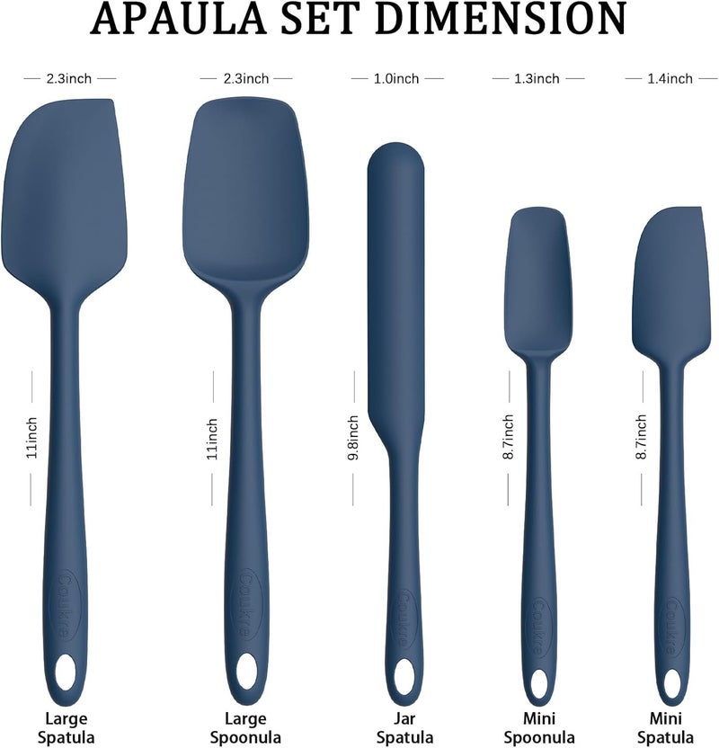 Coukre Silicone Spatula Set of 5,High Heat Resistant, Food Grade Silicone, Upgraded Extended Reinforced Handle,Dishwasher Safe, for Baking, Cooking (Pure Dark Blue, Color block) - Image 4