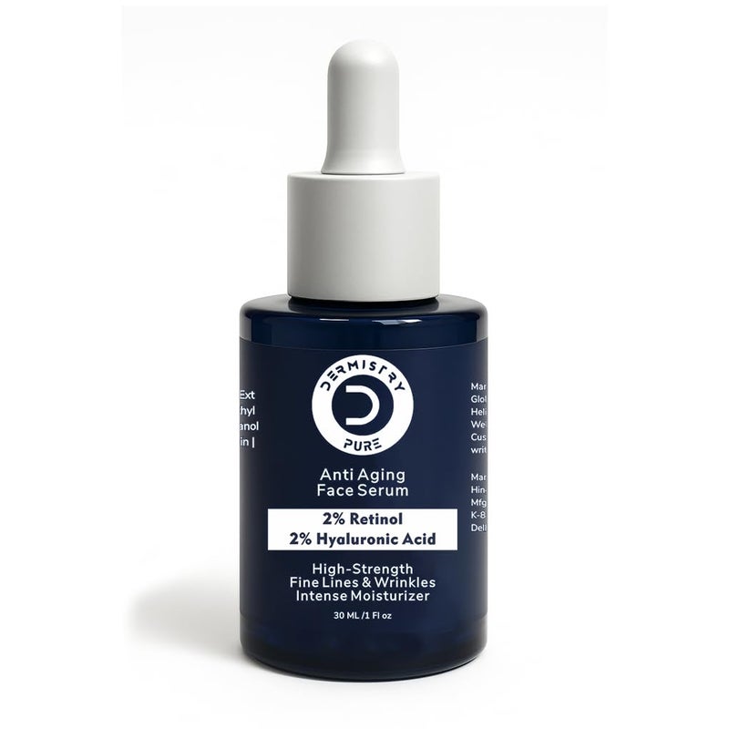 Dermistry Pure 2 Retinol 2 Hyaluronic Acid Aging Protect Collagen Boost Skin Firming Tightening Moisturizer Face Serum for Ageing Fine Lines Wrinkles Suits Oily Dry Skin Day Night Men Women 30ml - Image 1