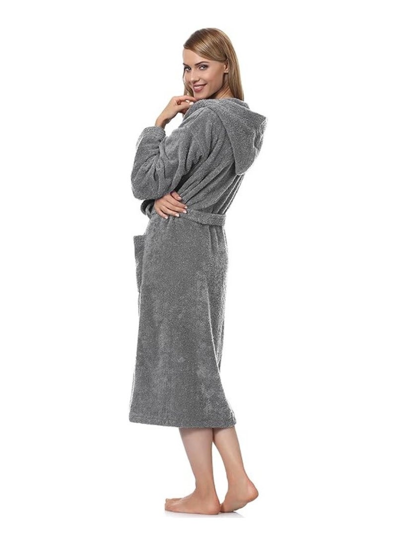 White Rose - Grey Color Plush And Absorbent Unisex Bathrobe Medium Sizes - Image 1