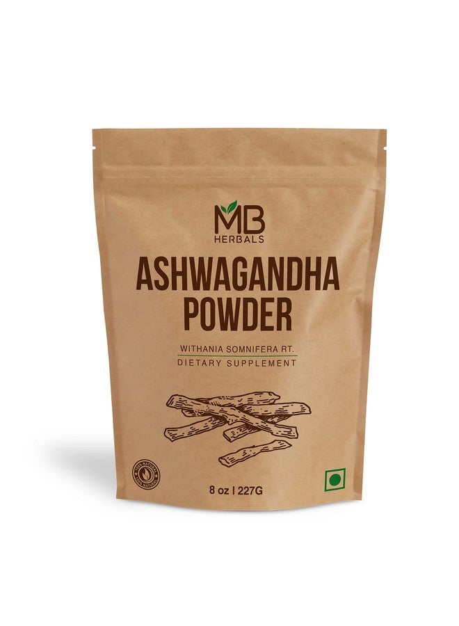 MB Herbals مسحوق أشواغاندا من MB Herbals 8 أونصات (0.5 رطل) | مختبر مختبر | الجينسنغ الهندي | مسحوق جذر ويثانيا سومنيفيرا - Image 1