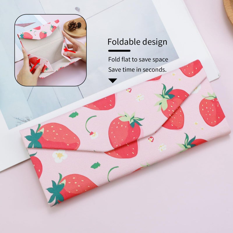 FlyingMage Foldable Glasses Holder Hard Shell Eyeglasses Case Fashion PU Leather Sunglasses Protective Cover (Pink Strawberry) - Image 4