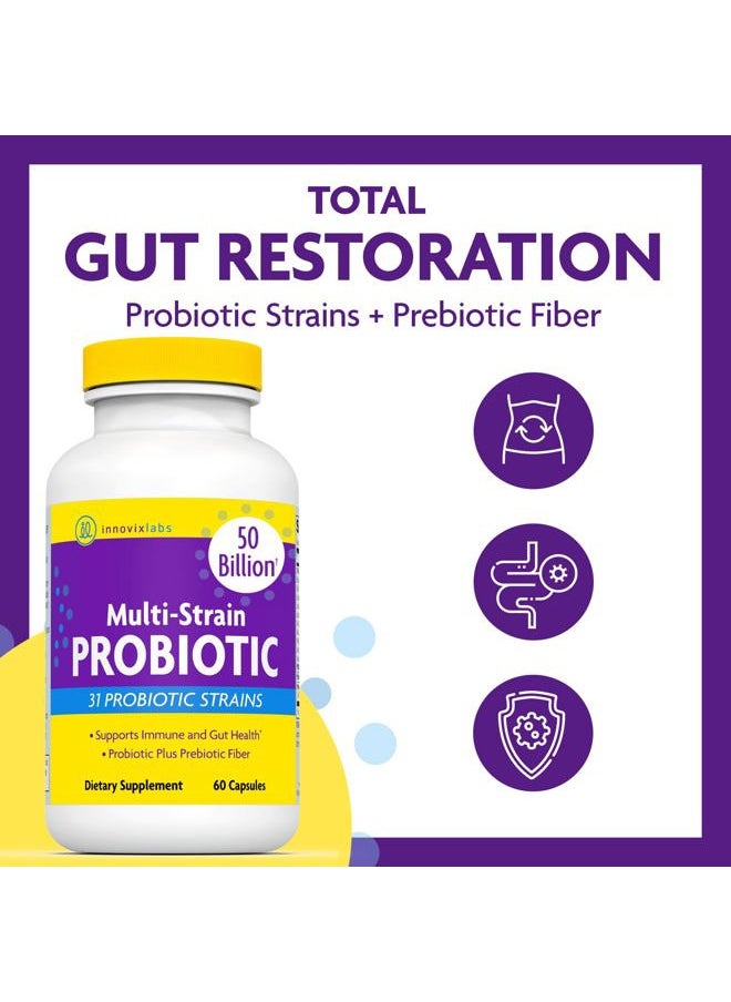 HPN - Multi Strain Probiotics for Women & Men - Probiotic Supplement - 50 Billion CFU - Gut Health, Immune Support, Digestion, Lactobacillus Acidophilus, Prebiotics and Probiotics, 60 Capsules - Image 1
