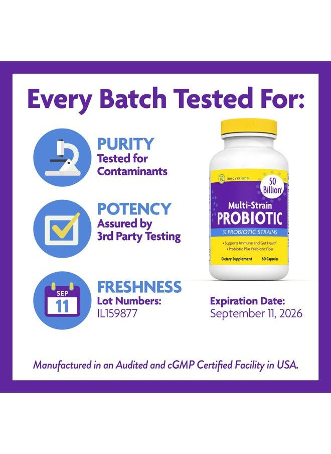 HPN - Multi Strain Probiotics for Women & Men - Probiotic Supplement - 50 Billion CFU - Gut Health, Immune Support, Digestion, Lactobacillus Acidophilus, Prebiotics and Probiotics, 60 Capsules - Image 1