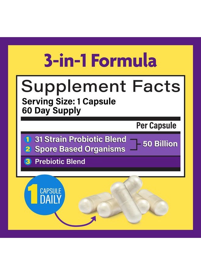 HPN - Multi Strain Probiotics for Women & Men - Probiotic Supplement - 50 Billion CFU - Gut Health, Immune Support, Digestion, Lactobacillus Acidophilus, Prebiotics and Probiotics, 60 Capsules - Image 1